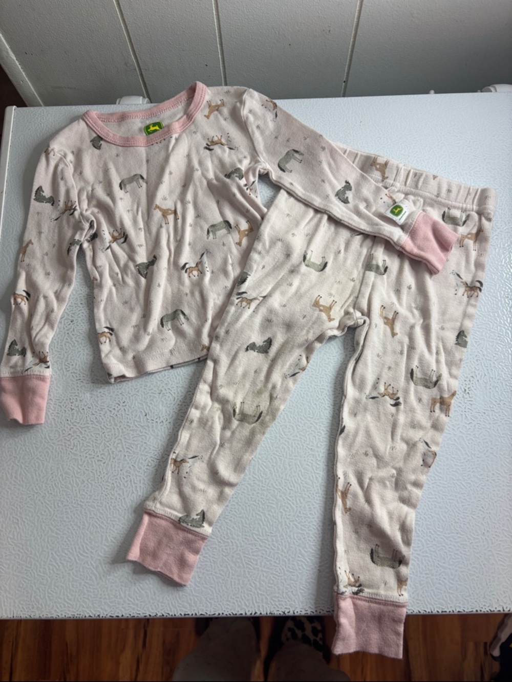310 - Girls Pink Animal Print Pajama Set - Soft Cotton Long Sleeve & Pants